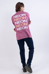 Lilac Neon Puff Print Round Neck Oversized Cotton T Shirt